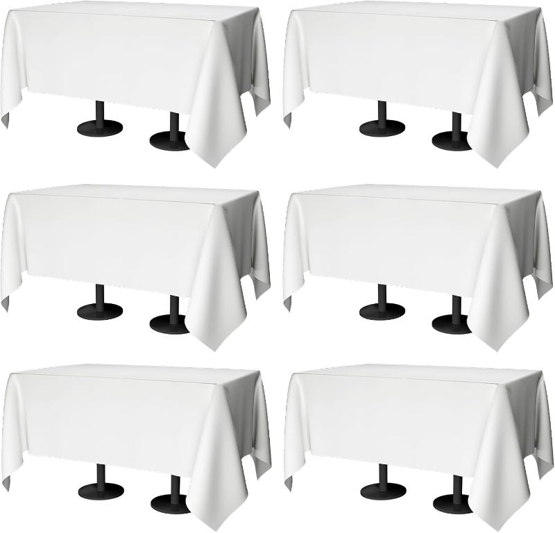 Photo 1 of 
10 pk Winwingo 70x120 Table Cloth - Rectangular White Washable Stain and Wrinkle Resistant Polyester Table Cover for Dining Tables, Various Parties