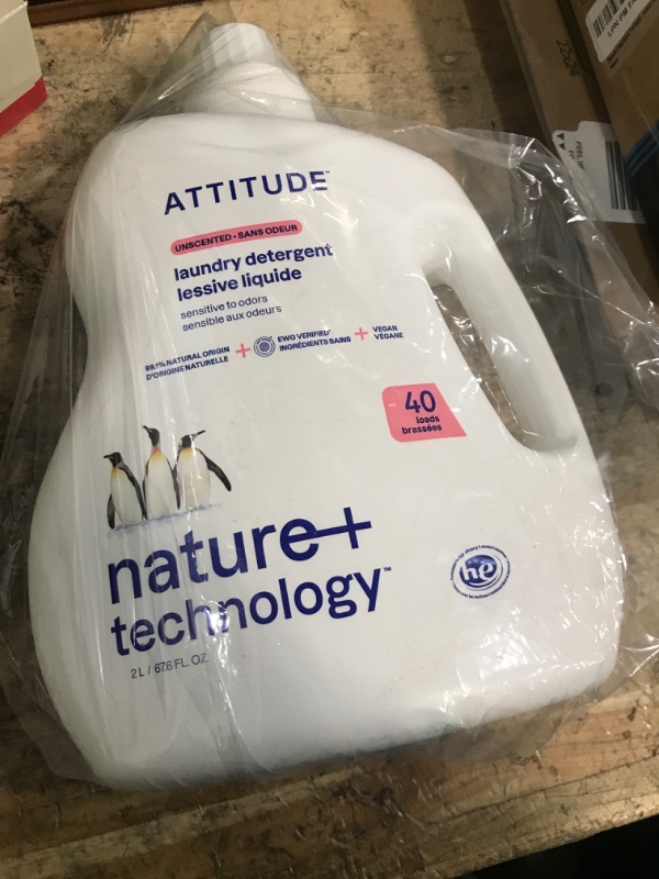 Photo 1 of ATTITUDE Liquid Laundry Detergent, EWG Verified, HE Compatible, Plant-Based & Vegan, Natural Laundry Soap, Unscented, 40 Loads, 67.6 Fl Oz
