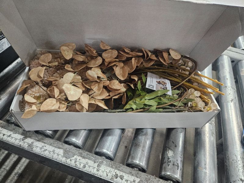 Photo 1 of Beige Silk Flower Arrangements For Home Decor, Large Floral Centerpieces For Tables, Fake Mums + Eucalyptus + Wild Flowers in Bulk, Long Stem Artificial Flowers Coffee Dining Table, Faux Mums Flowers