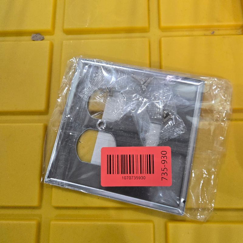 Photo 1 of [2 Pack] BESTTEN 2-Gang Combination Metal Wall Plate with Protective Film, 1-Duplex/1-Toggle, Corrosion-Resistant Stainless Steel Outlet and Switch Cover, Standard Size, Brushed Finish, Silver