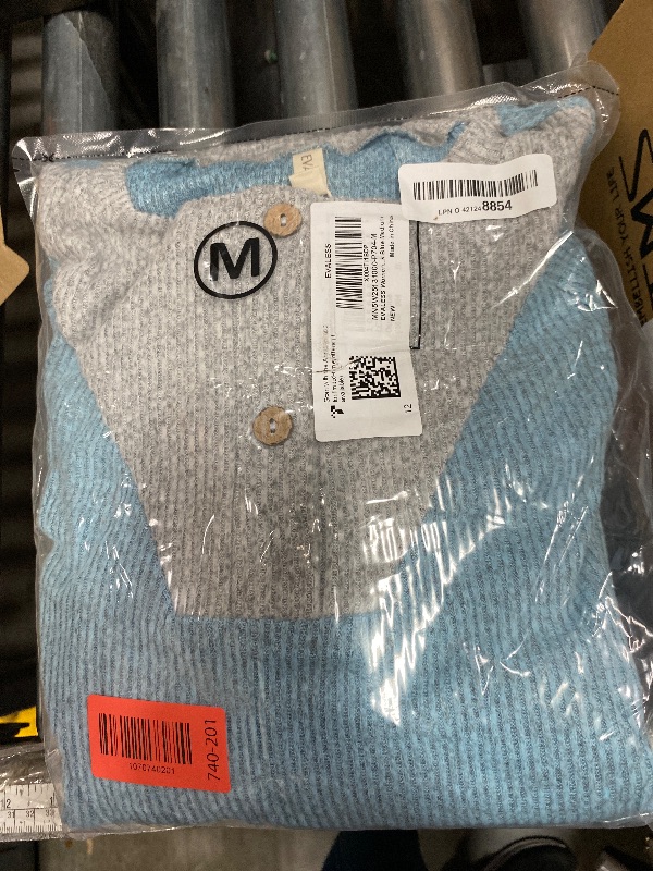 Photo 1 of EVALESS Womens Long Sleeve Shirts Fall Fashion 2025 Patchwork Button Up V Neck Oversized Sweatshirt Casual Trendy Pullover Teacher Outfits Tops Dusk Blue Medium