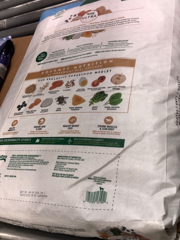 View 2 of **EXP:JAN/08/2026** Nutro Ultra Adult Weight Management Dry Dog Food, Chicken, Lamb and Salmon Protein Trio, 24 lb Bag