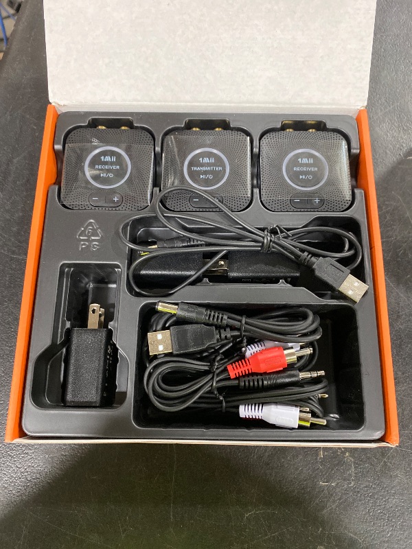 Photo 1 of 1Mii 2.4GHz (1 TX+2 RX) Wireless Audio Transmitter Receiver Set for TV, 25ms Low Latency RCA AUX Wireless Audio Adapter Kit for Projector/PC/Home Stereo/Speaker/Amplifier/Soundbar, 262Ft Long Range