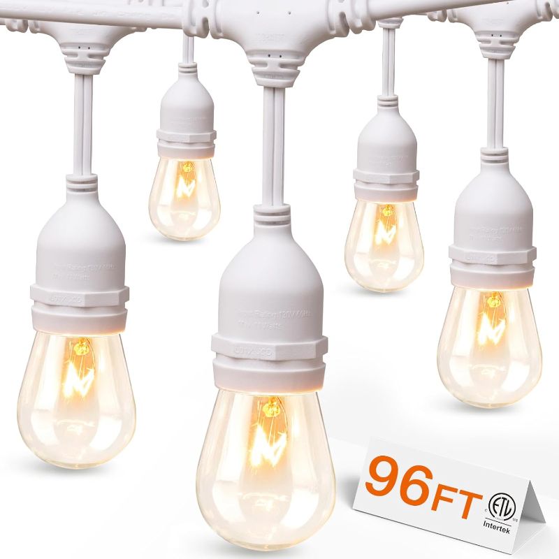 Photo 1 of addlon 96FT(48FT*2) Outdoor String Lights White Commercial Grade Weatherproof Strand, 36 Edison Vintage Bulbs, 30 Hanging Sockets 6 Spare Bulbs, ETL Listed Decorative Lights for Patio Garden
