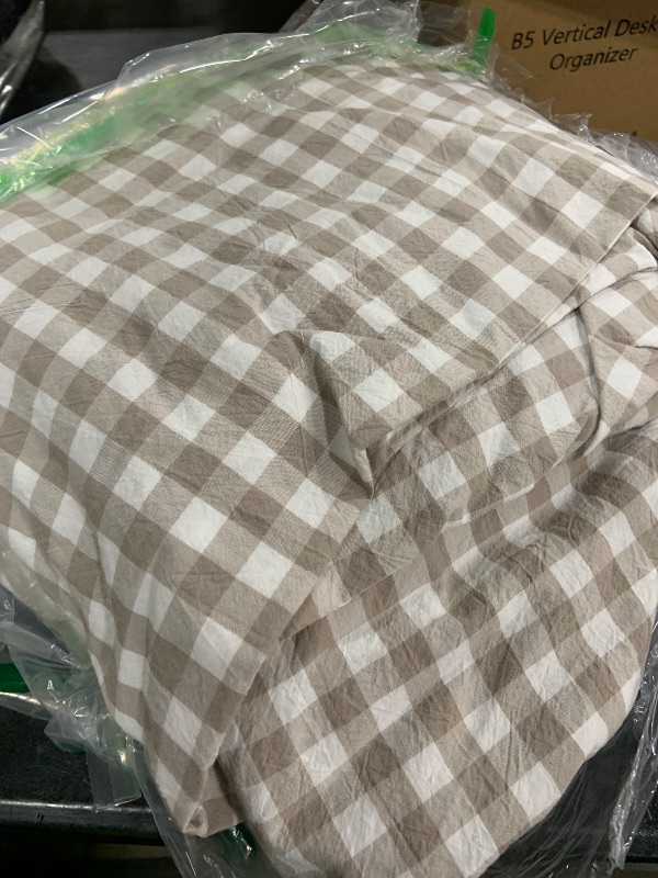 Photo 1 of MooMee Gingham Duvet Cover Set 100% Washed Cotton Linen Like Textured Breathable Durable Soft Comfy Modern Checkered Design (Tannish Linen Grey Gingham, Palatial King/Oversized King 120"x98")