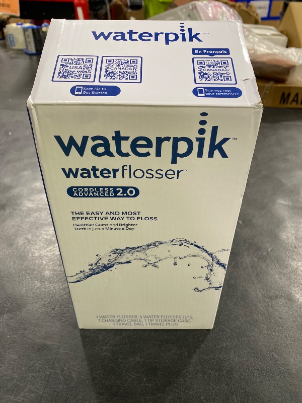 Photo 1 of Waterpik Cordless Advanced 2.0 Water Flosser For Teeth, Gums, Braces, Dental Care With Travel Bag and 4 Tips, ADA Accepted, Rechargeable, Portable, and Waterproof, White WP-580, Packaging May Vary