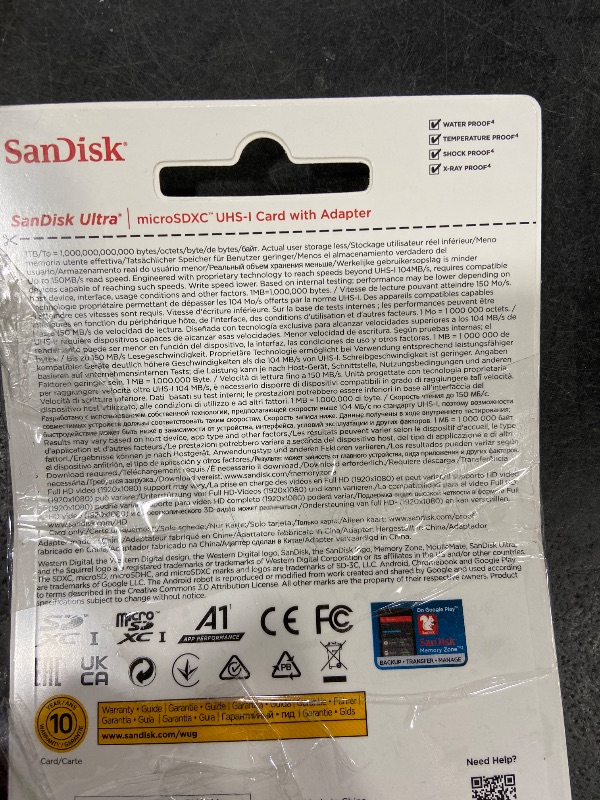 Photo 1 of SANDISK 1.5TB Ultra microSDXC UHS-I Memory Card with Adapter - Up to 150MB/s, C10, U1, Full HD, A1, MicroSD Card - SDSQUAC-1T50-GN6MA