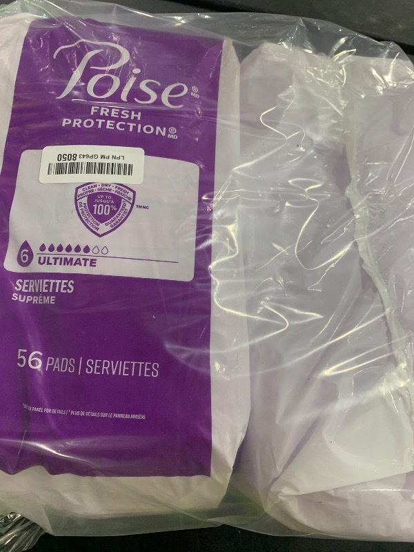 Photo 1 of Poise Incontinence & Postpartum Pads for Bladder Leaks, 6 Drop Ultimate Absorbency, Regular Length, 112 Count, Packaging May Vary