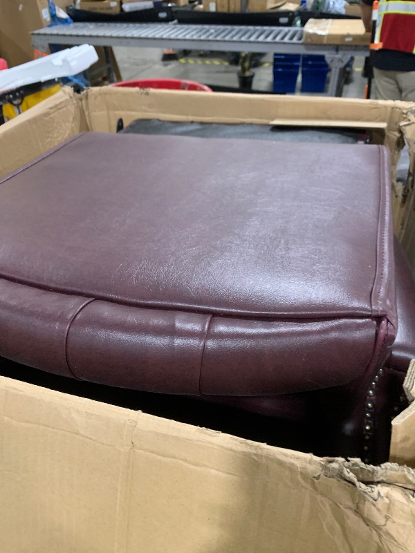 Photo 1 of Office Star TEX Queen Anne Style Office Chair, Thick Padded Seat and Back, Built-in Lumbar Support, Royal Cherry Finish, Jamestown Oxblood Vinyl, Wood Legs