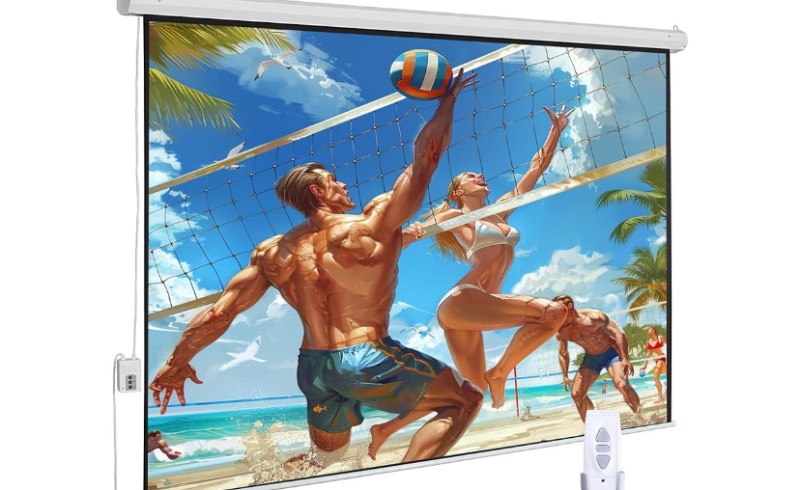 Photo 1 of 120" Motorized Projector Screen, Electric 16:9 Projector Screen , Indoor/Outdoor HD Movie Screen, Wall/Ceiling Mounted, Perfect for Home Office Theater TV, White