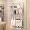 Photo 1 of BOHOIDEE 3 Tiers Wall Acrylic Display Shelves with 2 Division Boards, Large Capactiy Acrylic Bathroom Organizer, Wall-Mounted Dustproof Makeup Organizer Storage for Bathroom, Kitchen, Room Decor