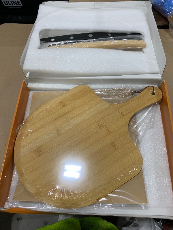 Photo 1 of Rectangular Pizza Stone 4 Sets,12"x15"x0.59"(OAK) Pizza Stone for Oven and Grill with Bamboo Pizza Peel, Pizza Cutter and 10pcs Cooking Paper,Grill Stone Baking Stone for Bread,BBQ,Grill