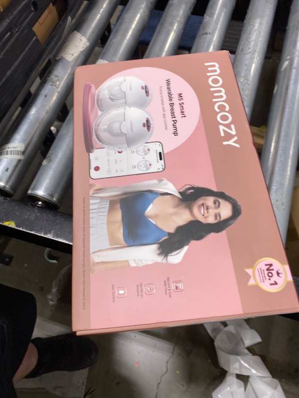 Photo 1 of Momcozy M5 Smart APP Controlled Wearable Breast Pump, Hands-Free Wireless Electric Pump, 3 Modes 9 Suction Levels, BPA-Free, Portable Lightweight, 24mm Flange, 2-Pack Quill Gray