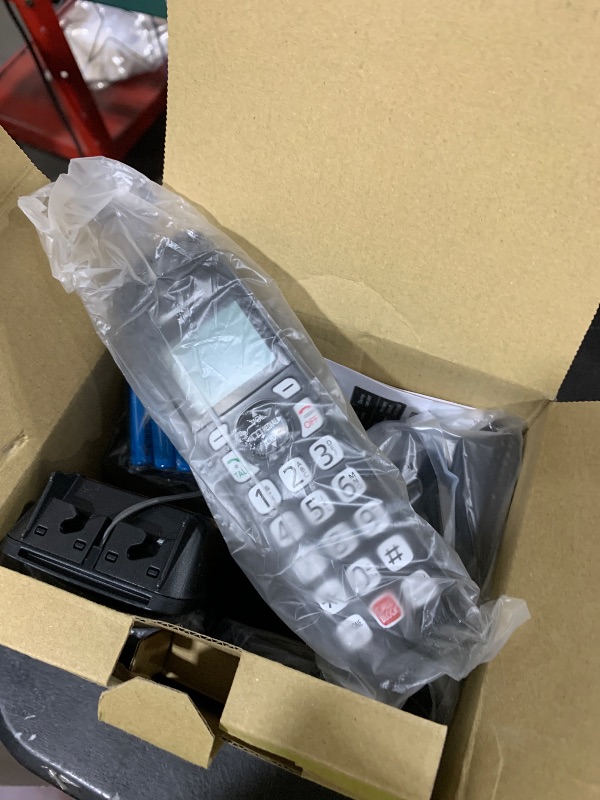 Photo 1 of Panasonic Cordless Phone with Answering Machine, Advanced Call Block, Bilingual Caller ID and High-Contrast Display, Expandable System with 3 Handset Cordless Telephones - KX-TGD833M (Metallic Black)