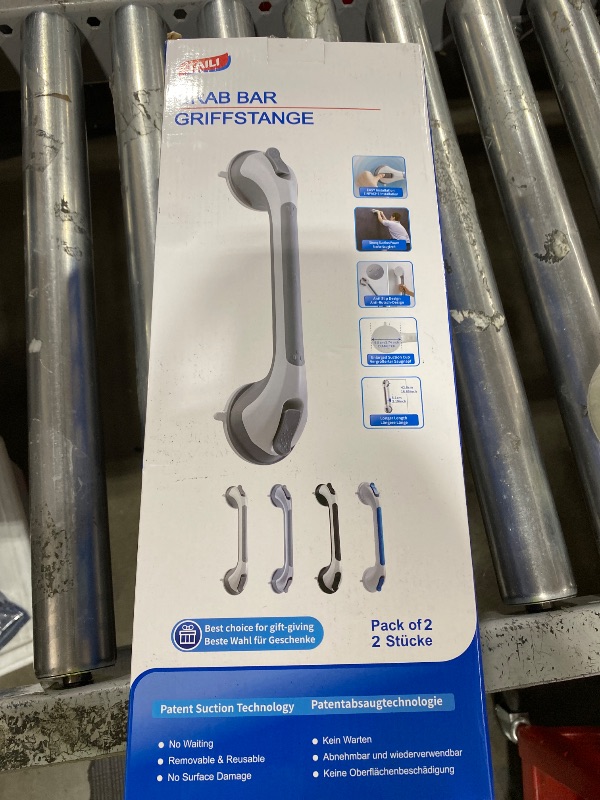 Photo 1 of TAILI Shower Grab Bar 2 Pack 16 Inch Suction Grab Bars for Bathtubs & Showers, Heavy Duty Shower Handle Removable Shower Handrails for Elderly and Seniors, No Drilling Waterproof, Silver