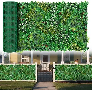 Photo 1 of Yangrass Artificial Grass Wall Panels, 40"x120" (33.33 sqft) Boxwood Wall Roll with Tropical Leaves, Faux Greenery Privacy Fence Screen, Grass Backdrop for Outdoor Indoor Garden Birthday Wedding Decor