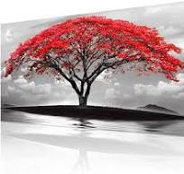 Photo 1 of Trogonup Black and White Red Tree Wall Art for Living Room Large Botanical and Gray Lake Landscape Mountain Pictures for Bedroom Office Kitchen Canvas Prints 24"x48"