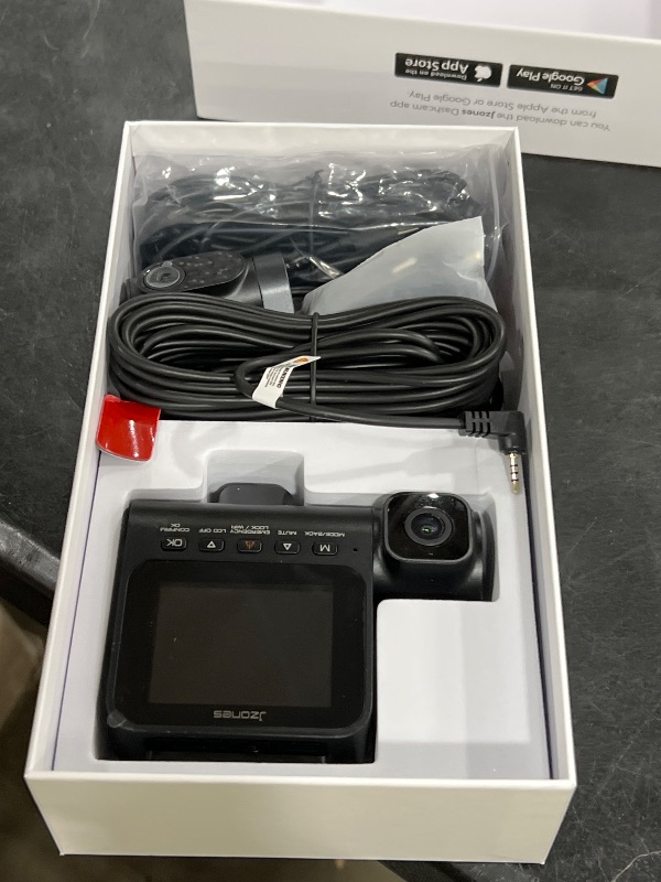 Photo 1 of Jzones 4K 3-Channel Dash Cam Front and Rear with Cabin, STARVIS 2 Sensor, Dash Camera for Cars with WiFi 6, G-Sensor, Loop Recording, Night Vision, 24H Parking Mode, 64GB Card Included