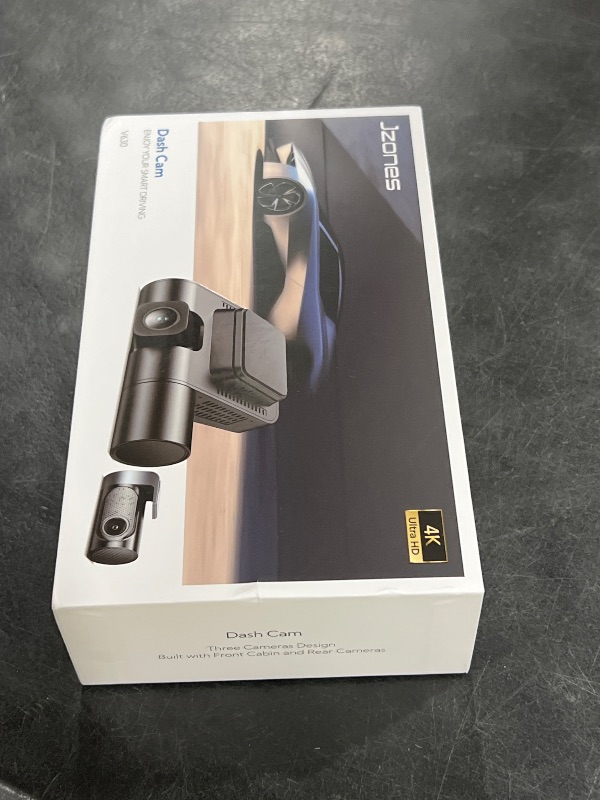 Photo 1 of Jzones 4K 3-Channel Dash Cam Front and Rear with Cabin, STARVIS 2 Sensor, Dash Camera for Cars with WiFi 6, G-Sensor, Loop Recording, Night Vision, 24H Parking Mode, 64GB Card Included