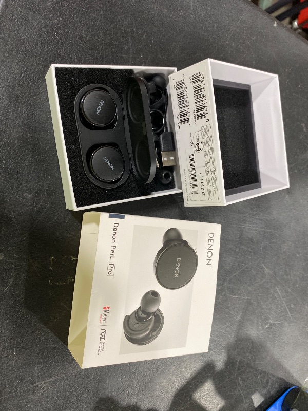 Photo 1 of Denon PerL Pro True Wireless Earbuds - Adaptive Active Headphones Wireless Noise Canceling, Masimo Adaptive Acoustic Technology, Spatial Audio, 32Hr Battery Life, Wirefree Charging, Black