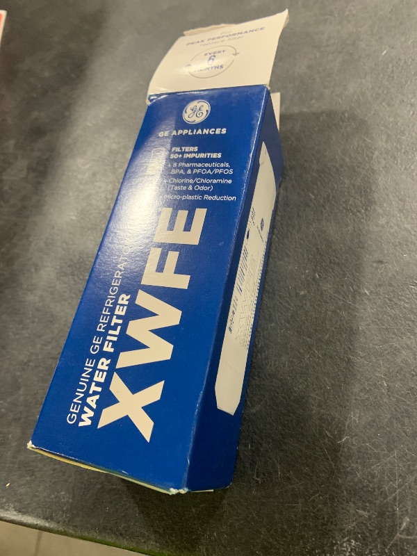 Photo 1 of GE XWFE Refrigerator Water Filter, Genuine Replacement Filter, Certified to Reduce Lead, Sulfur, and 50+ Other Impurities, Replace Every 6 Months for Best Results, Pack of 1