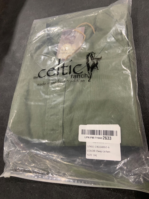 Photo 1 of The Celtic Ranch Collarless Shirt for Men, Irish Grandfather Cotton Linen Long Sleeve Button Down Banded Collar Dress Shirt with Pocket (Deep Lichen Green, 3XL)