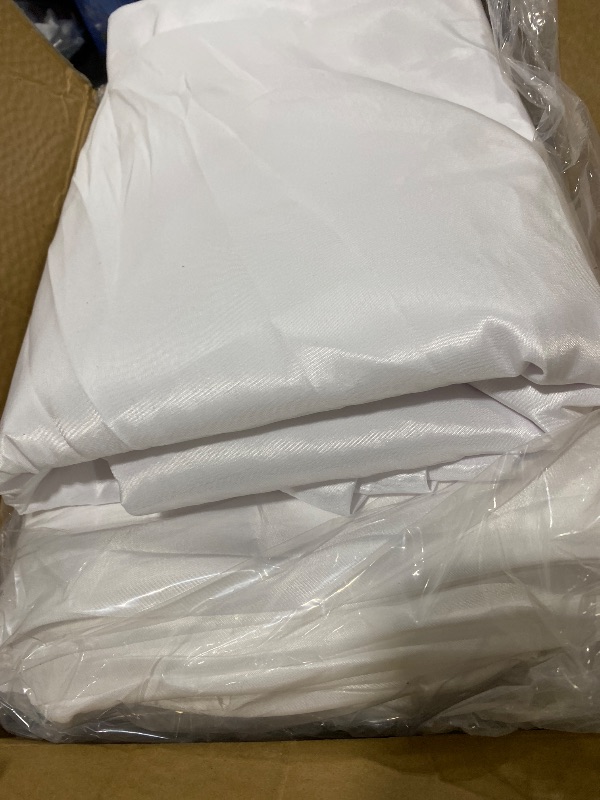 Photo 1 of 10 Pack White Round Tablecloths, 120 Inch Stain Resistant and Wrinkle Polyester Fabric Washable Table Clothes Cover for Kitchen Dining, Wedding, Reception Banquet, Birthday Party, Buffet Restaurant