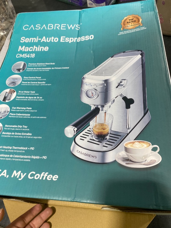 Photo 1 of CASABREWS CM5418 Espresso Machine 20 Bar, Compact Espresso Maker with Steam Milk Frother, Stainless Steel Coffee Machine with 34oz Removable Water Tank for Cappuccino, Small Latte Machine, Silver
