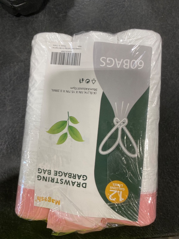 Photo 1 of 1.2 Gallon Small Trash Bags Drawstring - White Mini Garbage Bags (Fit 1-1.3 Gallon) 5 Liter 60 Count Unscented Strong Plastic Tiny Little Waste Basket Liners for Kitchen Car Office Magesh