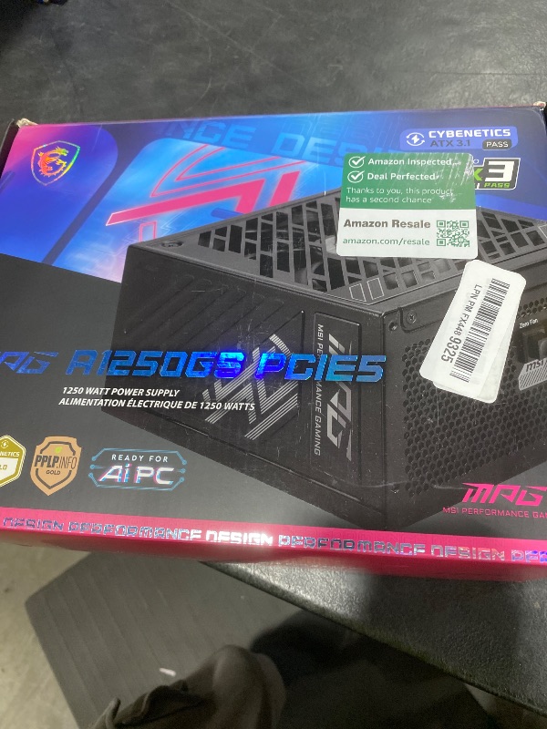 Photo 1 of MSI MPG A1250GS PCIE5, Fully Modular Gaming 1250W Power Supply, 80+ Gold, Dual 12V-2x6 Cables, Server-Grade Capacitor, ATX 3.1 & PCIe 5.1 Ready, Low-Noise, Semi Digital, 10 Year Warranty