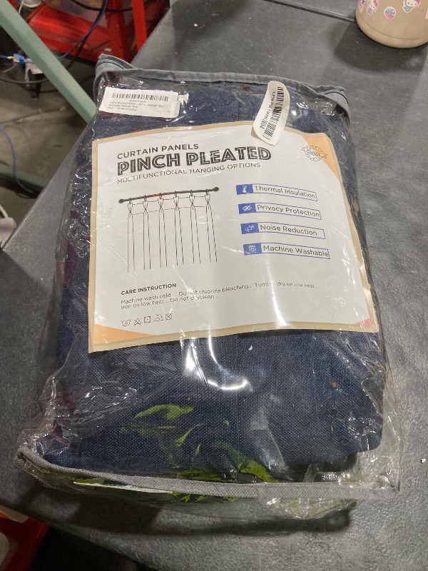 Photo 1 of 100% Blackout Shield Linen Look Textured Pinch Pleated Curtains Blackout Drapes 96 Inch Long 2 Panels Set, Faux Linen Blackout Curtains for Bedroom & Living Room, 40" W x 96" L, Midnight Blue