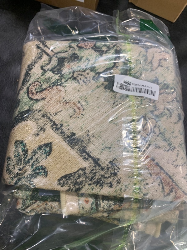 Photo 1 of BESTSWEETIE 4ft Area Rug Washable Rugs for Living Room, No Pile Boho Carpet for Entryway Bedroom Dinning Room, Vintage Carpet Print Distressed Non-Slip, 48" Round, Green