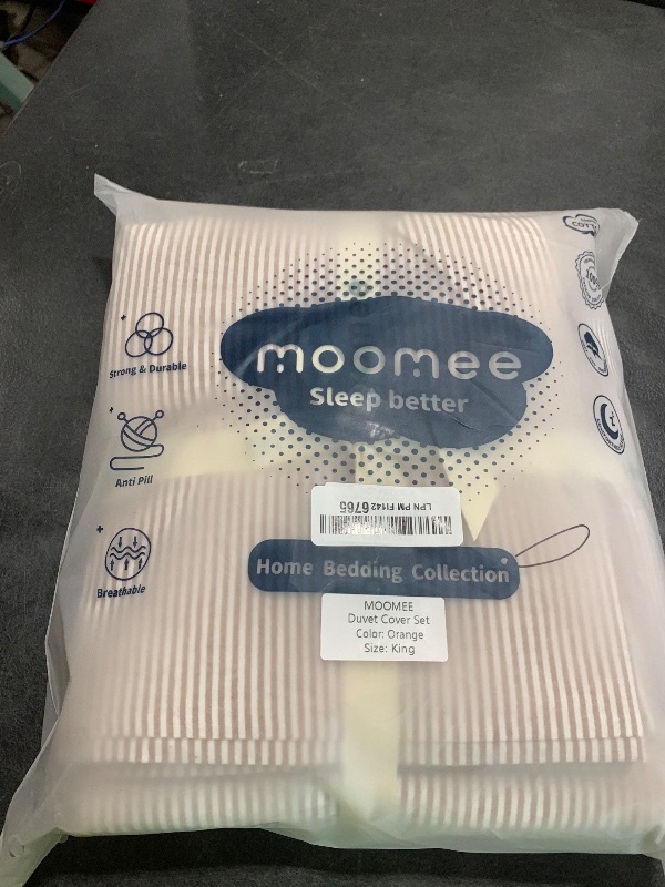 Photo 1 of MooMee Striped Duvet Cover Set 100% Washed Cotton Linen Like Textured Breathable Durable Soft Comfy (Orange Pinstripes, King 104"x90")