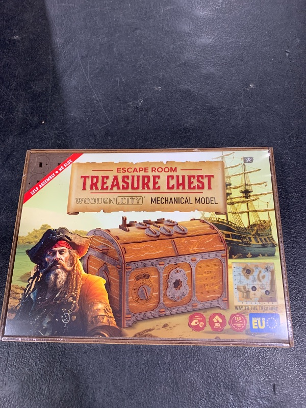 Photo 1 of WOODEN.CITY Puzzle Box Treasure Chest - Assemble and Solve Riddles for a Unique Escape Room Experience - Wooden Clue Box Perfect Unique Gift Box - Made in EU