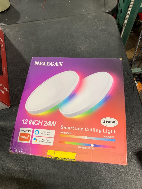 Photo 1 of *INCOMPLETE* MELEGAN **1 PACK ONLY** RGB Smart Ceiling Light, Super Slim LED Flush Mount Ceiling, WiFi Compatible with Alexa Google Home,12Inch 24W Dimmable 2700K-6500K for Bedroom, Kitchen, Dining Room, Basements