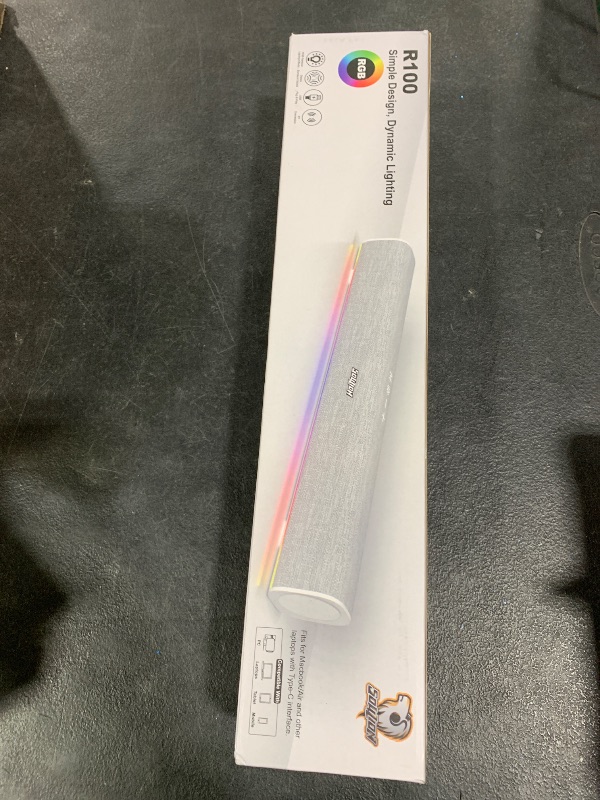 Photo 1 of SOULION R100 Bluetooth Computer Speakers with Dynamic LED Light, USB Plug & Play PC Speakers with Switch Button, Clearly Sound Soundbar for Desktop Laptop Monitor White (USB-C to USB Adapter Included)