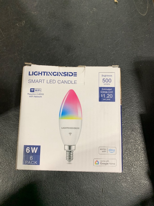 Photo 1 of Lightinginside E12 Smart Light Bulbs 60W Equiv., Work with Alexa/Google Home/Smart Life, 500LM 6W RGBCW Candle Candelabra LED Light Bulbs, No Hub Required, 2.4G WiFi Bluetooth Bulb, ETL Listed, 6PCS