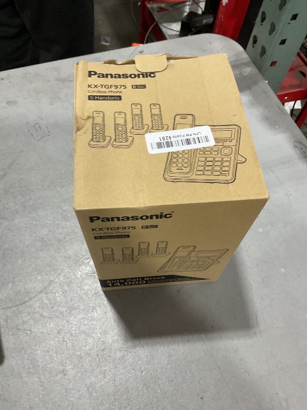 Photo 1 of Panasonic Cordless Phone with Advanced Call Block, Link2Cell Bluetooth, One-Ring Scam Alert, and 2-Way Recording, Answering Machine, 5 Handsets - KX-TGF975B (Black/Silver Trim)