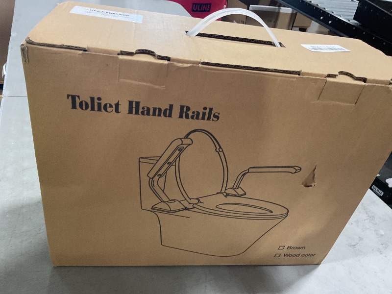 Photo 1 of Toilet Safety Rails for Seniors, Heavy Duty Foldable Toilet Support for Seniors, Elderly Toilet Seat Rails with Arms, Toilet Bars for Elderly and Disabled Up to 520LBS (Wood Color)