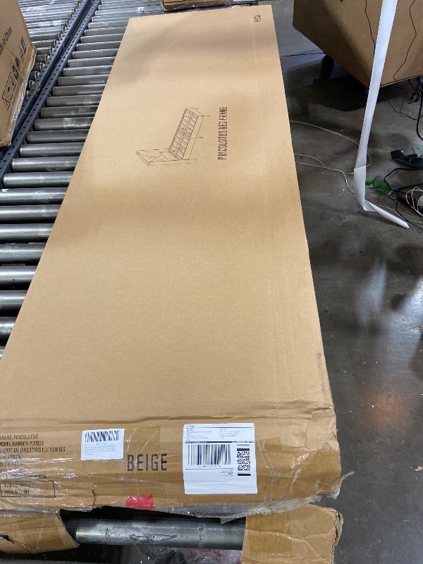 Photo 1 of Pricolotus Queen Size Bed Frame with Upholstered Wingback Headboard, Easy Assemnly Platform Bed and Heavy Duty Wooden Slats Support, Noise-Free, No Box Spring Needed (Sand, Queen)