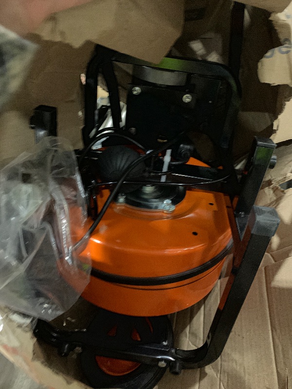 Photo 1 of VEVOR 100FT x 3/4 Inch Drain Cleaner Machine Sewer Auger Auto Feed with 4 Cutter & Air-Activated Foot Switch for 4" to 8" Pipes, Orange, Black