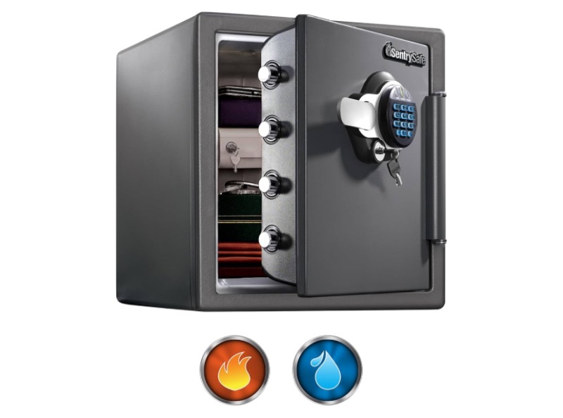 Photo 1 of SentrySafe Waterproof and Fireproof Alloy Steel Digital Safe Box for Home with Code Button Keypad, 1.23 Cubic Feet, 17.8 x 16.3 x 19.3 Inches (exterior), SFW123GDC