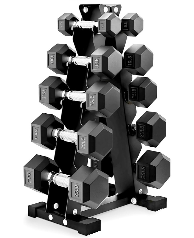 Photo 1 of BalanceFrom Rubber Coated Hex Dumbbell Weight Set with Storage Rack, 100LB or 150LB or 200LB Set, 5-20 lbs or 5-25 lbs or 10-30 lbs Pairs