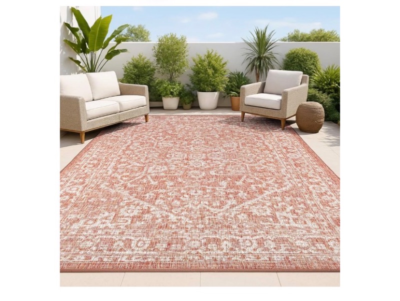 Photo 1 of JONATHAN Y Boho Medallion Indoor Outdoor Area Rug 8X10 Red/Taupe, Malta Textured Weave for Backyard, Patio, Porch, Easy-Cleaning, High Traffic, Pet-Friendly, Non-Shedding (SMB104A-8)