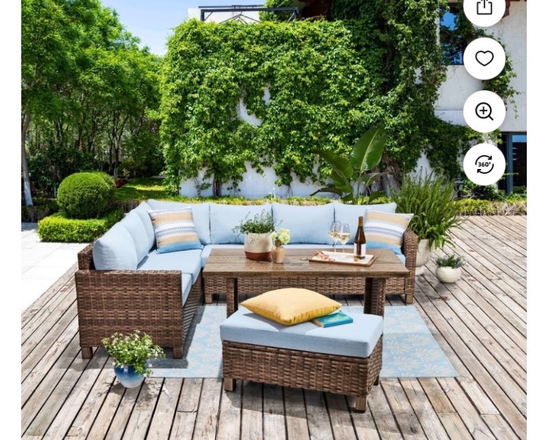 Photo 1 of Better Homes & Gardens Brookbury 4-Piece Outdoor Wicker Patio Sectional Dining Set, Blue Cushions