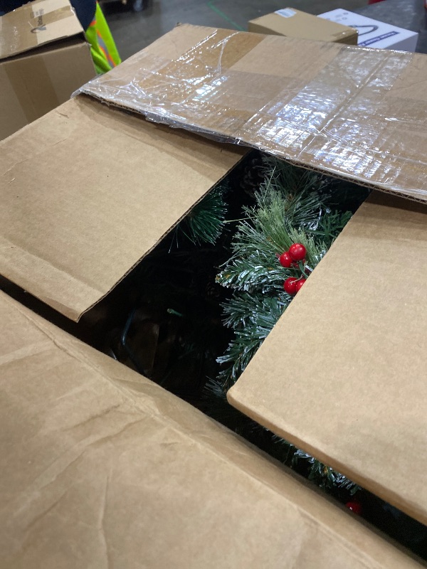 Photo 1 of Timer Dual Color Change 2 Pack Outdoor Christmas Tree Urn Fillers 23 Inch Artificial Snowy Xmas Tree Pinecone Red Berries Tripod Stake Warm White & Colorful Light Battery Operated 8 Mode Porch Decor