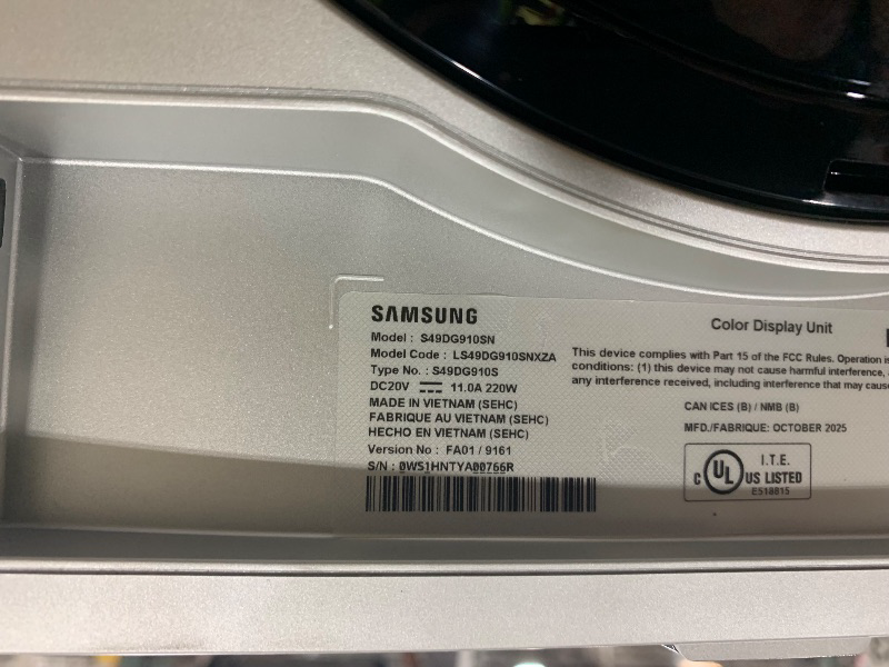 Photo 1 of Samsung 49" Odyssey OLED G9 (G91SD) Dual QHD QD-OLED G-Sync Compatible Curved Gaming Monitor, 144Hz, 0.03ms, AMD FreeSync Premium Pro, Ergonomic Stand, 3 Year Warranty, LS49DG910SNXZA, 2024