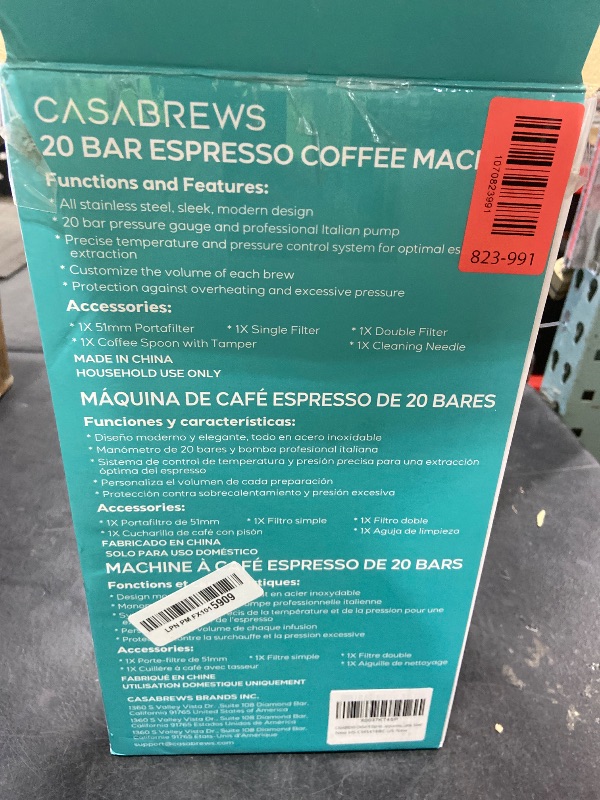 Photo 1 of CASABREWS CM5418 Espresso Machine 20 Bar, Compact Espresso Maker with Steam Milk Frother, Stainless Steel Coffee Machine with 34oz Removable Water Tank for Cappuccino, Gift for Women or Men, Silver