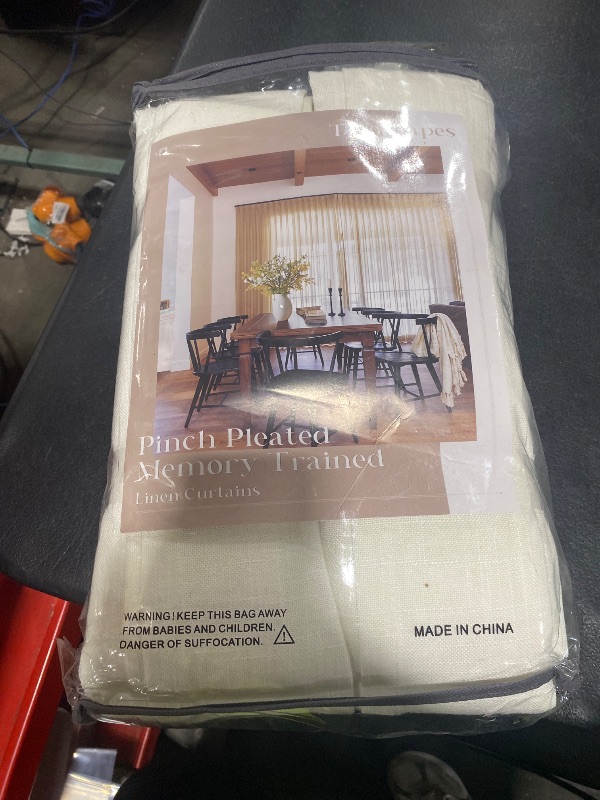 Photo 1 of 102 Inch Long Curtains Pinch Pleat Linen Curtains for Living Room Bedroom 2 Panels Natural Cream Light Filtering Privacy Neutral 102 Inch Pleated Drapes Hooks Rings Back Tab for Window Sliding Door