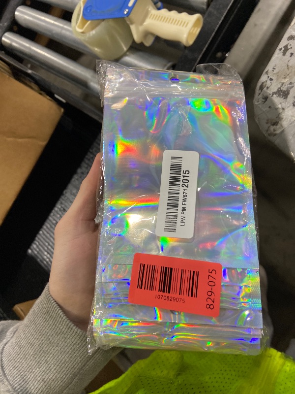 Photo 1 of 100 Pcs Holographic Resealable Packaging Bags for Small Business Supplies, Cute Small Color Smell Proof Foil Pouch Plastic Baggies for Lip Gloss Soap Party Food Storage (4x6 inch)